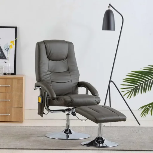 "Massagesessel verstellbar mit Fußhocker Kunstleder grau image"