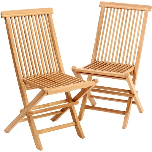 "Klappbarer Gartenstuhl 2 Stück - Teak - 46,5x59x92 cm image"