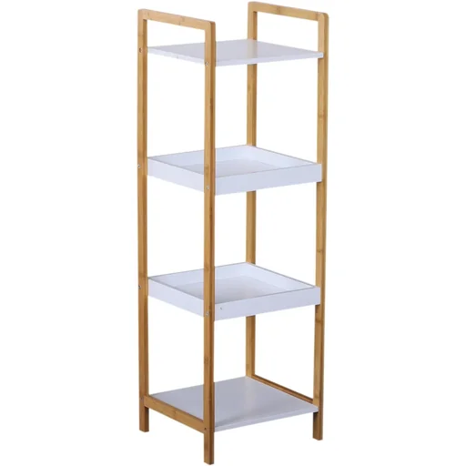 "Badregal Standregal Lagerregal Küchenregal Haushaltsregal 4 Ablagen Bambus + MDF 32 x 30 x 100 cm image"