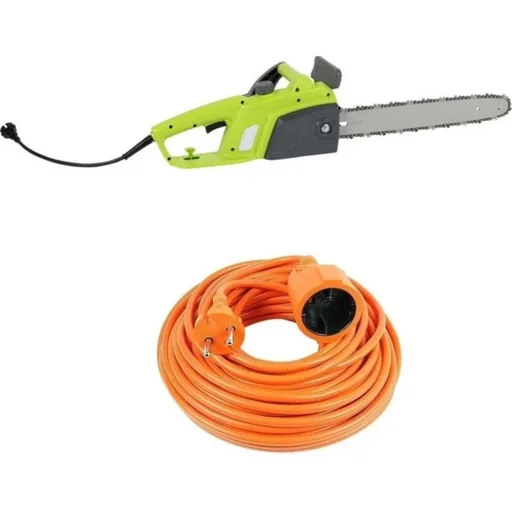 "Garten-Kettensäge - 1800 Watt - Blattlänge 350mm + INCL Vekto Verlängerungskabel 10 Meter Wunschkabel orange 2500 Watt image"
