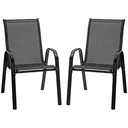 2er Set Gartenstuhl Stapelstuhl mit Armlehne Essstühle Garten Metall Mesh-Gewebe Schwarz 70 x 54 x 90 cm