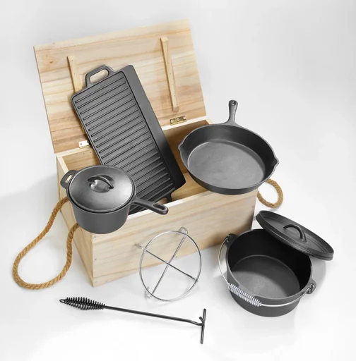 "Dutch Oven Set 7-teilig in praktischer Holztransportbox image"
