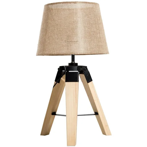 "Tischlampe Dreibein Tischleuchte E27 Leinenoptik Kiefer Beige image"