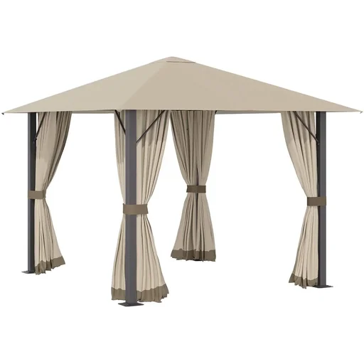 "Gartenpavillon Gazebo 3 x 3 m mit Lüftungsschlitzen und 4 x Seitenteilen Wetterfest Aluminium Polyester khaki image"