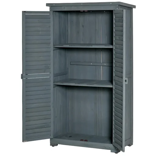 "Gartenschrank Holz Gerätehaus Geräteschuppen Geräteschrank Holzhütte Pultdach Bitumenpappe Lamellentüren Grau 87 x 46,5 image"
