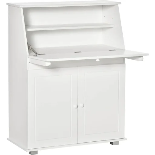 "Sekretär Schreibtisch Kommode Schreibkommode Klappensekretär platzsparender Computertisch mit Schrank Weiß 82 x 38,5 x 1 image"