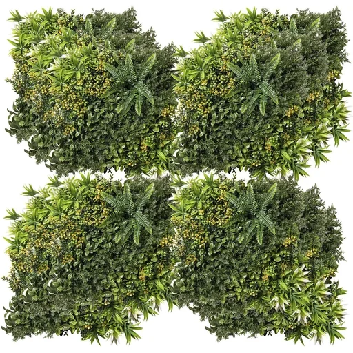 "12 Stück künstliches Pflanzenwand Hecke 50x50 cm UV-Schutz Sichtschutz Mehrblättriges Design Heckenpflanze für Garten Ou image"