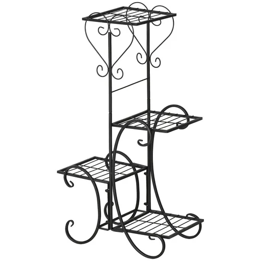 "Blumenregal aus Metall 4 Ebenen Pflanzenregal für innen und außen Garten Balkon Schwarz 45 x 24,5 x 80 cm image"