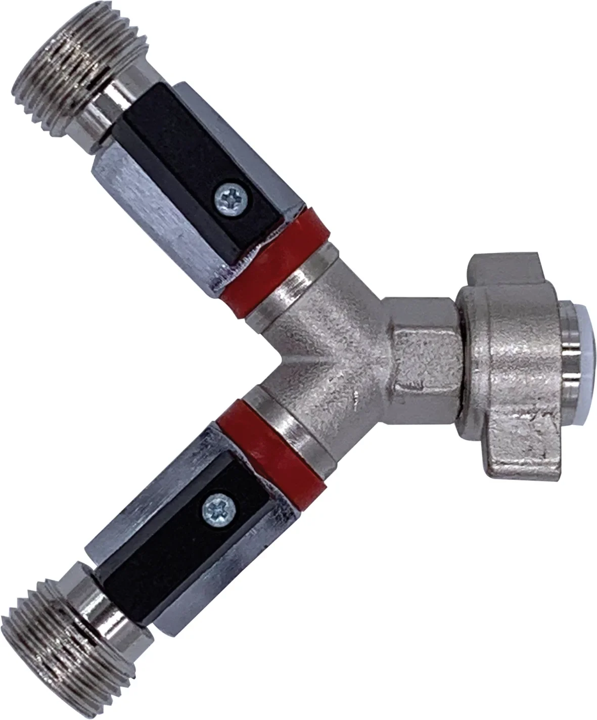 "Absperrhahn, Absperrventil 2-leitig, für Druckminderer, Gewindegrößen: 1 x 3/4“ IG und 2 x 3/4“ AG image"