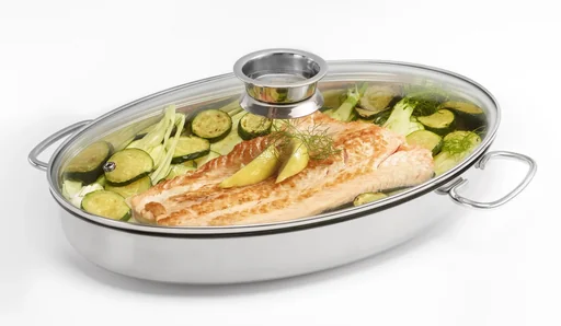 "Oval stainless steel roaster 3-in-1 – 8.5L roaster + 4L lid + aroma valve lid image"