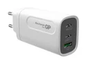 USB Schnellladeadapter mit 1 x USB-A und 2 x USB-C Anschluss inkl. Welt-Reiseadapter und USB-C Ladekabel, max. 65 Watt