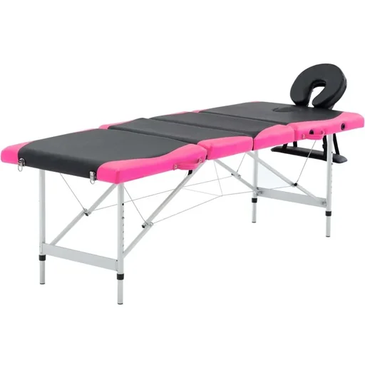 "Klappbarer Massagetisch 4 Zonen Aluminium schwarz und rosa image"