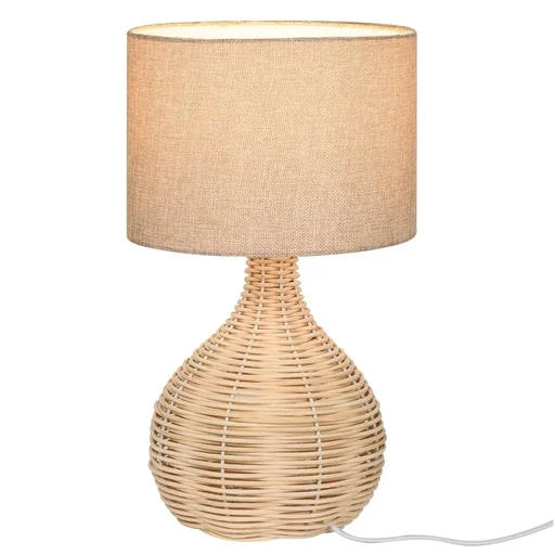 "Tischlampe E27 Fassung Rattan Leinen Stahl beige image"