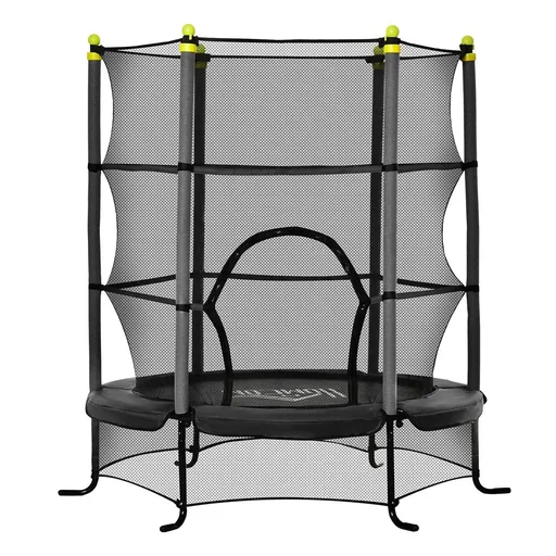 "Trampolin für Kinder mit Sicherheitsnetz Randabdeckung Gummiseil gepolstert Stahl Schwarz Ø163 cm bis 45 kg image"