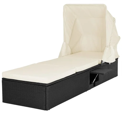 "Liege mit Schiebedach Polyrattan schwarz/cremeweiß 195 x 60 x 39/145cm image"