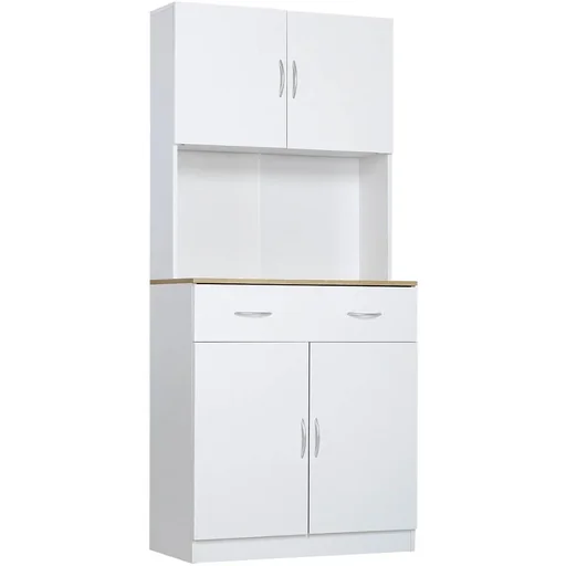 "Küchenschrank 180 cm Küchenbuffet Hochschrank Geschirrschrank Esszimmerschrank mit Schubladen Schrank Weiß 80 x 40 x 18 image"