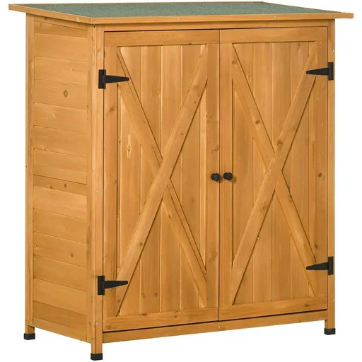 "Gartenschrank Holz Geräteschrank mit 2 Tür Geräteschuppen mit Asphaltdach Natur 110 x 55 x117 cm image"