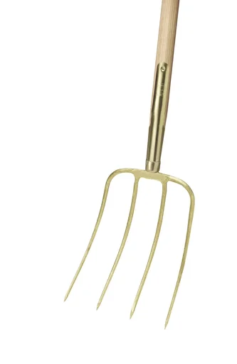 "Dunggabel, 4 Zinken, Nord, goldfarben lackiert, Schienenzwinge, Eschen-Langstiel 135 cm image"