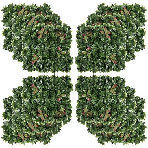 "12 Stück künstliches Pflanzenwand Hecke 50x50 cm UV-Schutz Sichtschutz Glanzmispeln Design Heckenpflanze für Garten Outd image"