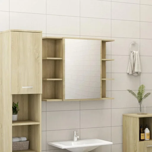 "Badspiegelschrank 80x20,5x64 cm Spanplatte Sonoma Eiche image"