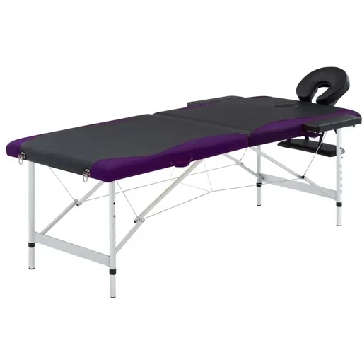 "Klappbarer Massagetisch 2 Zonen Aluminium schwarz und lila image"