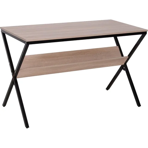 "Schreibtisch Computertisch Laptop Tisch Bürotisch 1 x Ablage Holz + Metall Natur + Schwarz 120 x 60 x 76 cm image"