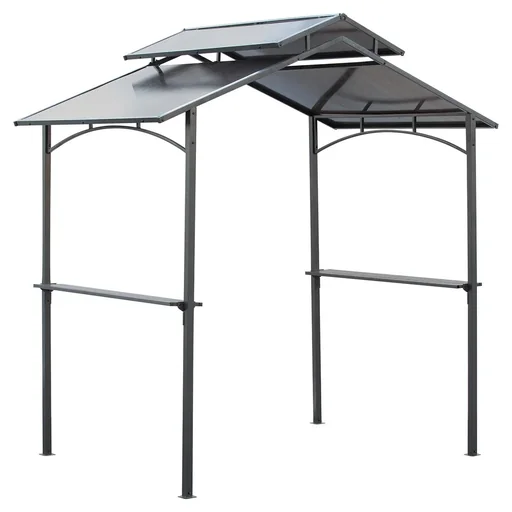 "Grillpavillon mit Flammschutzdach BBQ-Pavillon mit 2 Ablagen 2,5 x 1,5m Stahl PC Schwarz+Braun image"