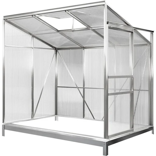 "Gewächshaus mit Fundament / Aluminium-Gewächshaus / Wandgewächshaus - mit Regenrinne - Schiebetüren 192 x 127 x 202cm image"
