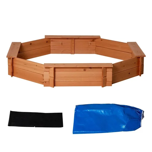 "Sandkasten mit Abdeckung 8-eckig Sandkiste aus Massivholz Bodenloses Design für Kinder 3-8 Jahre 139,5 x 139,5 x 21,5 cm image"