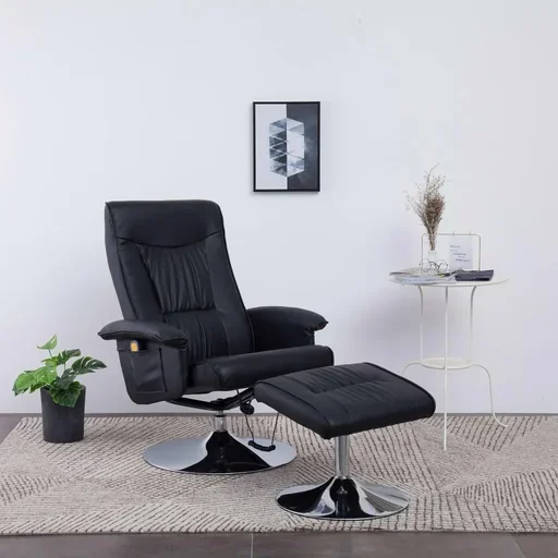 "Massagesessel verstellbar mit Fußhocker Kunstleder schwarz image"