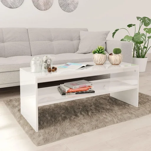 "Couchtisch 100x40x40 cm Hochglanz weiß Spanplatte image"