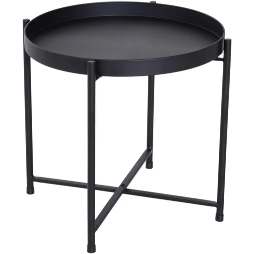 "Beistelltisch Couchtisch Kaffeetisch Tablett Metall Schwarz Ø55 x H50 cm image"