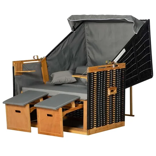 "Strandkorb Volllieger Gartenliege Getrankehaltern PE Rattan Hellgrau 118 x 79 x 50 cm image"