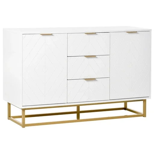 "Sideboard Kommode moderner Beistellschrank mit Schränke und Schubladen Goldsockel viel Stauraum Weiß MDF Stahl 120 x 40 image"