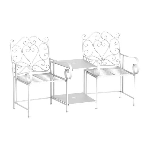 "Gartenstühle mit Teetisch Balkonstuhl Sitzgruppe 2 Stühle Set Klappbar Metallrahmen 160 x 61 x 96 cm Weiß Balkonstühle M image"