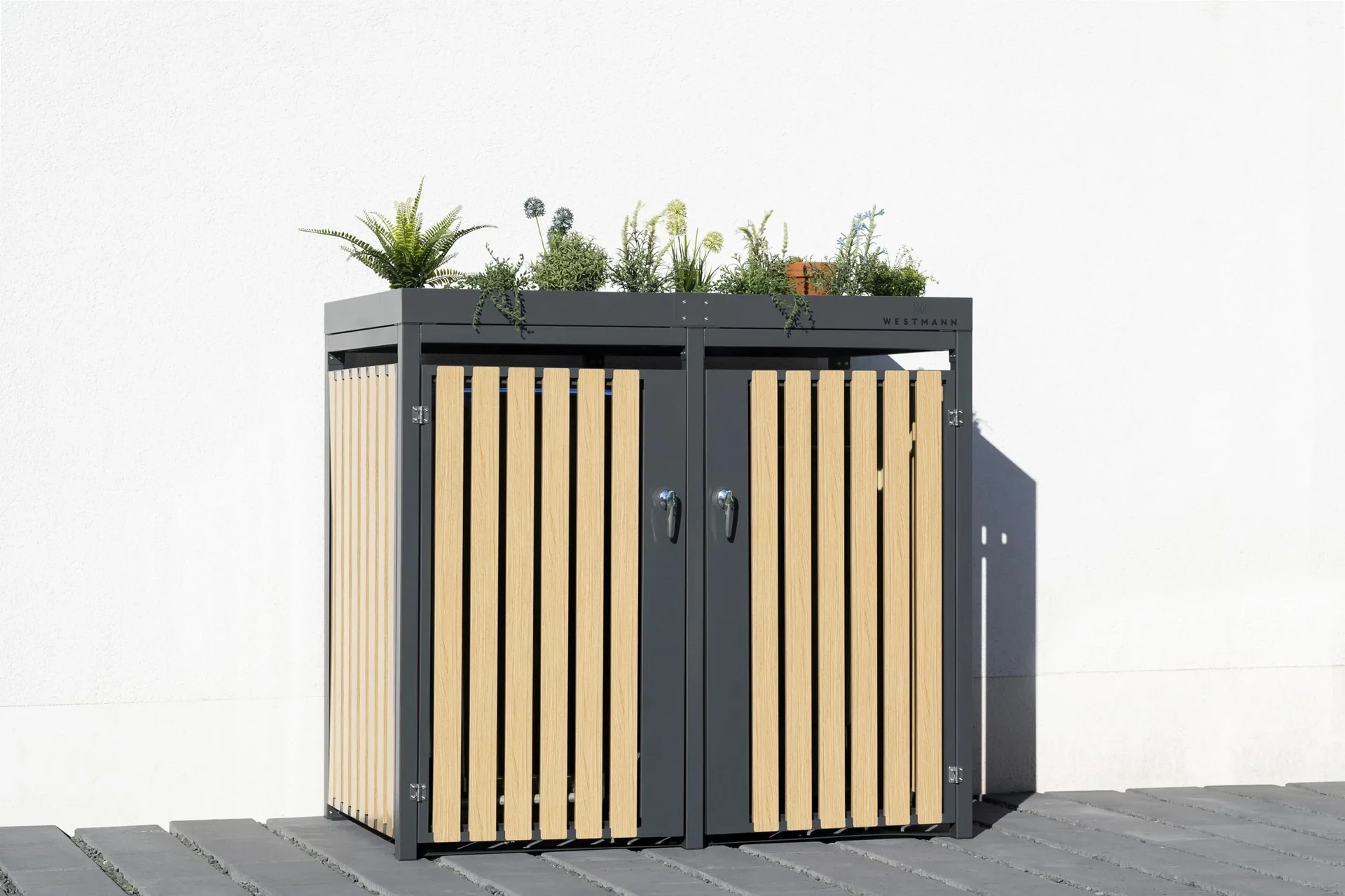 "Westmann Mülltonnenbox 2-fach 240 Liter Holzoptik image"