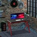 Gaming Tisch RGB-Lichter Schreibtisch R-förmiger 4 verstellbare Fußstützen Computertisch Arbeitstisch Spanplatte Metall