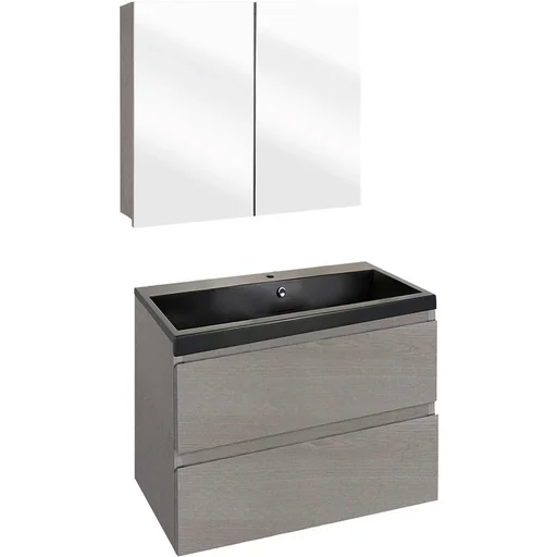 "Concept Badezimmermöbel met Spiegelschrank 60cm - gris/schwartz image"
