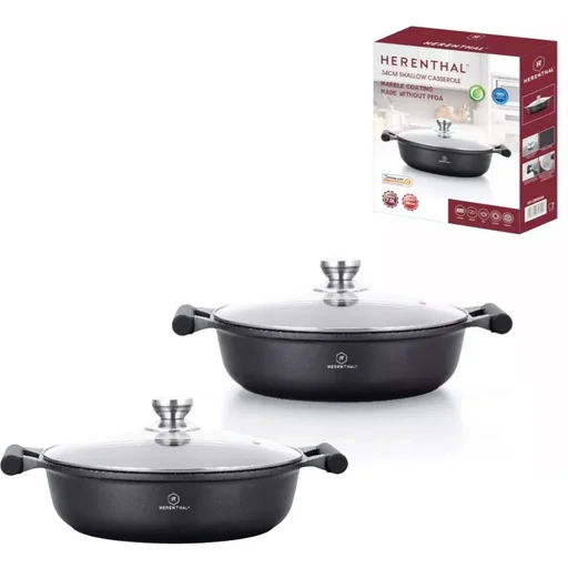 "Herenthal 2-teiliges Kochgeschirr-Set - Niedrige Fritteuse mit Glasdeckel -26cm und 34cm image"