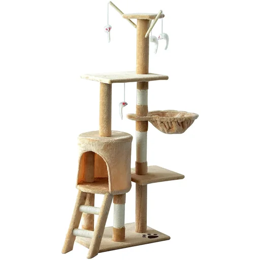 "Katzenbaum Kratzbaum Katzenkratzbaum Kletterbaum 4 Spielzeug Beige image"
