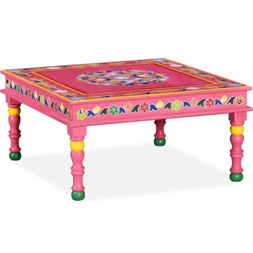 "Couchtisch handbemaltes massives Mangoholz rosa image"