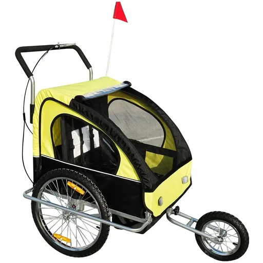 "2 in1 Kinderfahrradanhänger Fahrradanhänger Kinder Radanhänger mit Fahne/ Jogger gelb-schwarz image"