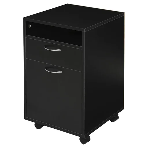 "Rollcontainer, Aktenschrank, Bürocontainer mit Schublade, Büroschrank, Aufbewahrung Container, Spanplatte, Schwarz, 40 x image"