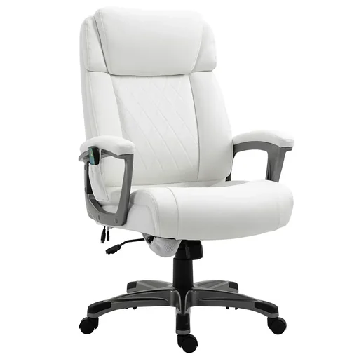 "Massage-Bürostuhl 6-Punkt-Massage-Drehstuhl aus Kunstleder mit gewölbter Kopfstütze und Armlehne Weiß 70 x 76,5 x 114-12 image"