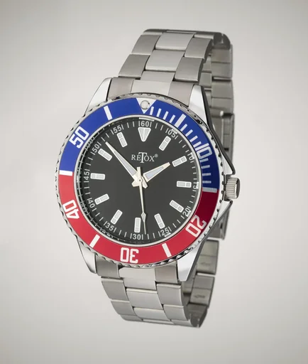 "Herren-Armbanduhr, "Retox-Master" mit 2 farbiger Lünette und Edelstahlband, 3 bar wasserdicht image"