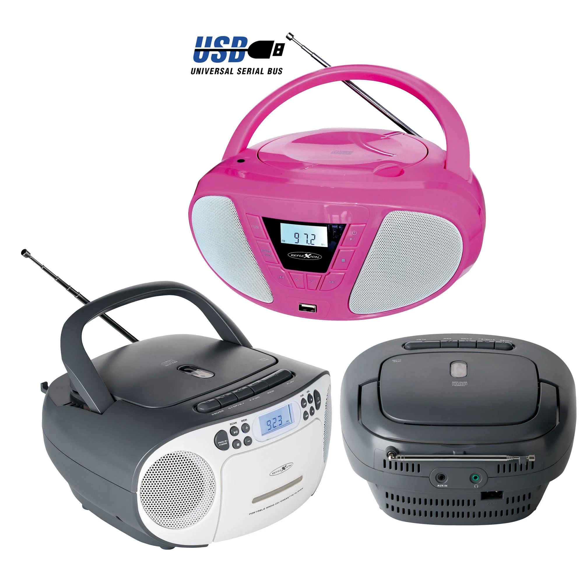 CD Radio Boombox mit UKW-Radio, CD, Kassette und AUX-IN, blau