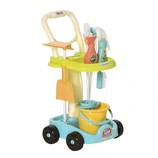 "Besenwagen Putzwagen mit Zubehör Putzset für Kinder Rollenspiel Reinigungsspielzeug 17 Stück mit Besen Mopp Kehrschaufel image"