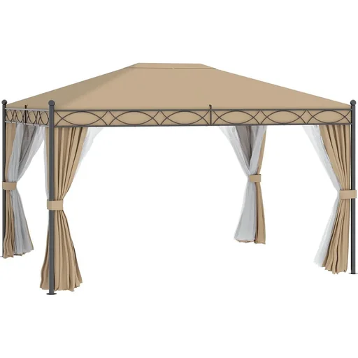 "Pavillon mit Seitenwänden und Moskitonetz, Beige, 4 x 3 m image"