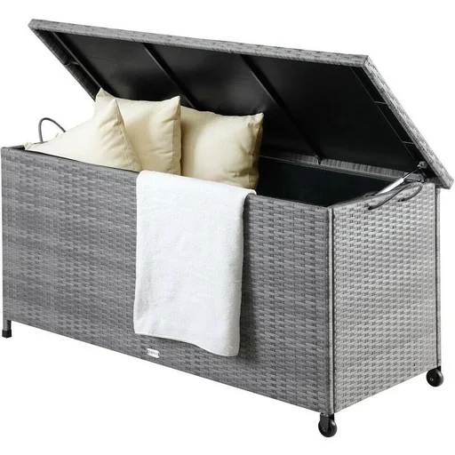 "Aufbewahrungsbox Garten Poly Rattan Wasserdicht rollbar grau 122x56x61 cm image"