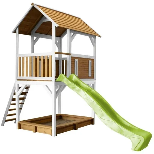 "Pumba Spielturm Braun/Weiß - Lindgrüne Rutsche image"